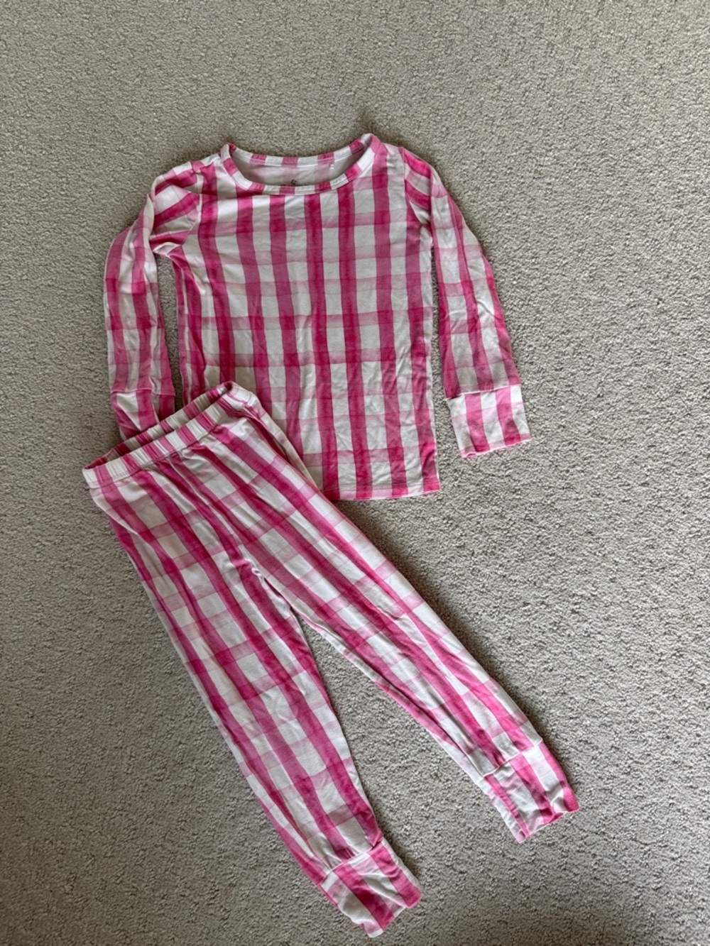 Little pajama co Pink and White Gingham Pajama Set - Cozy Long Sleeve Two-Piece